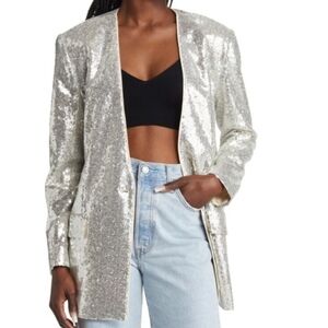Elegant Silver Sequin Women's Blazer